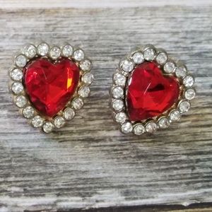 Crystal heart earrings red